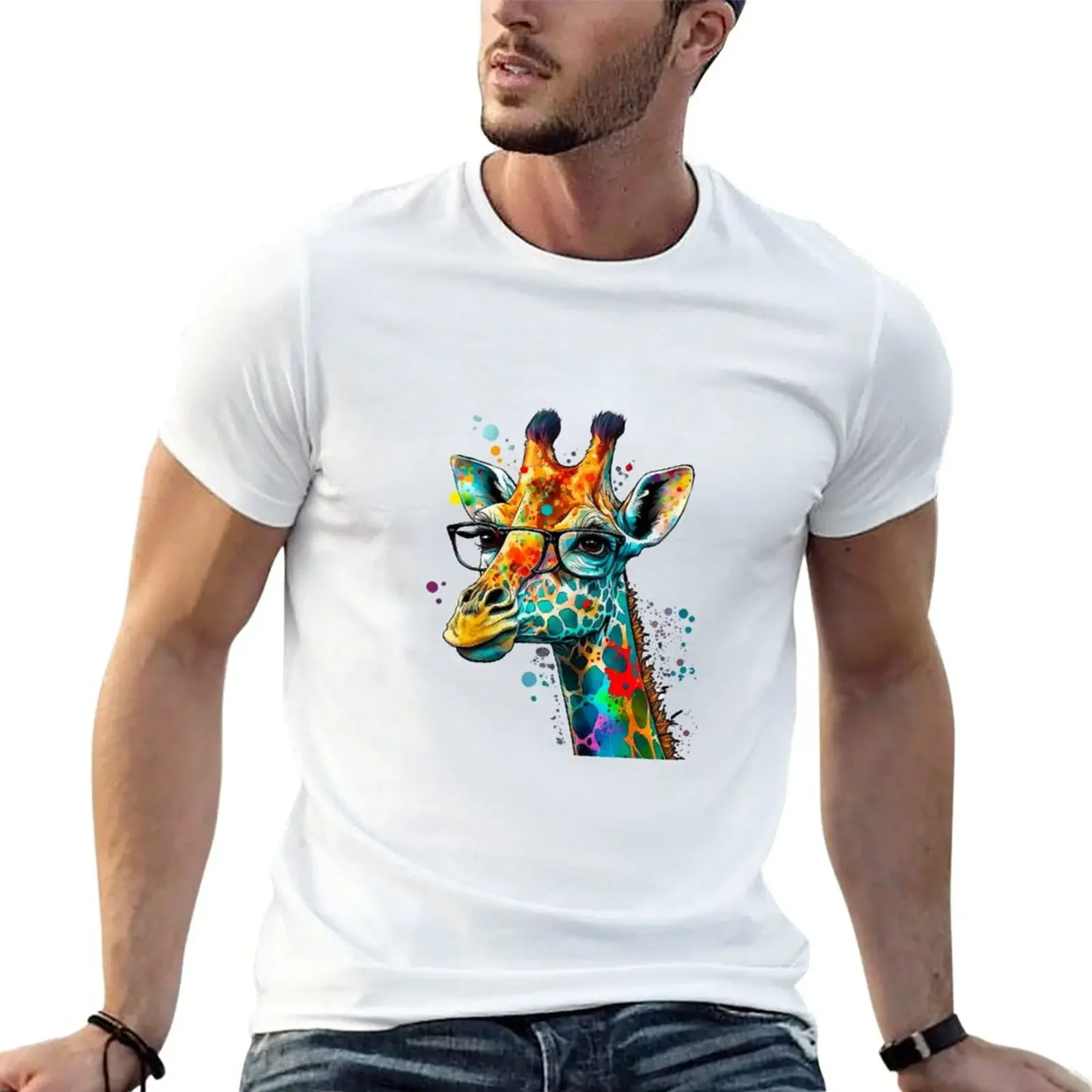 

Colorful Giraffe T-Shirt sports fans kawaii clothes mens cotton t shirts