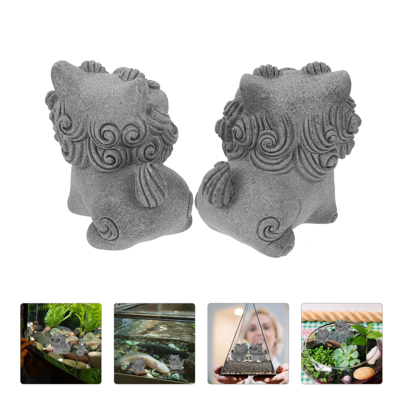 2 Pcs Micro-landscape Lion Decor Ornaments Tabletop Shape Adornment Mini Figurine Model Office