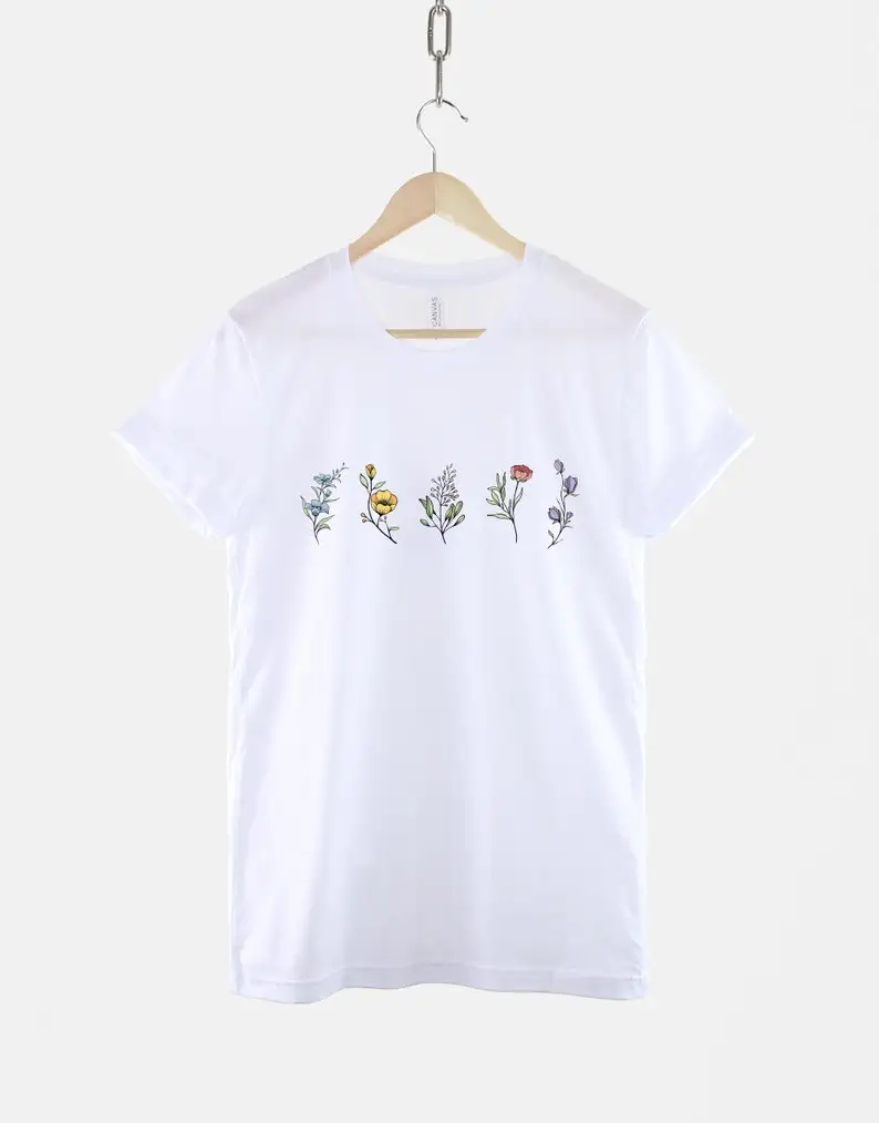 Wildflowers T-Shirt Floral Print Womens Ho Shirt Plants Harajuku Short Sleeve Casual Clothing Street Tops Tees Aesthetic Clothes