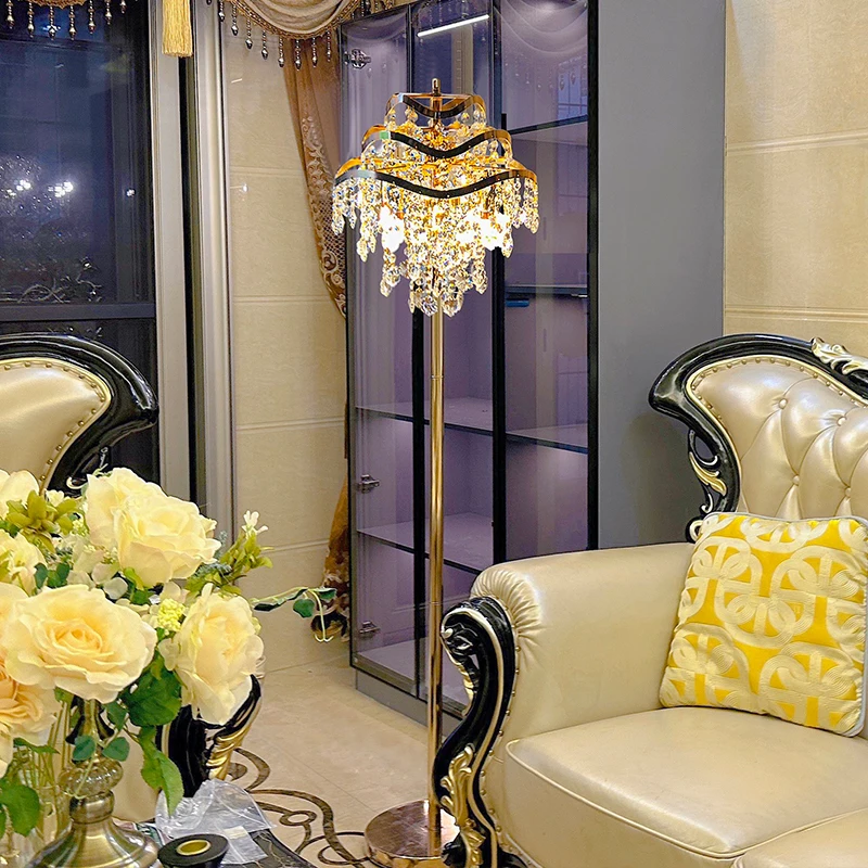 Floor lamp light luxury living room bedroom bedside study retro dining room creative European crystal desk remote control