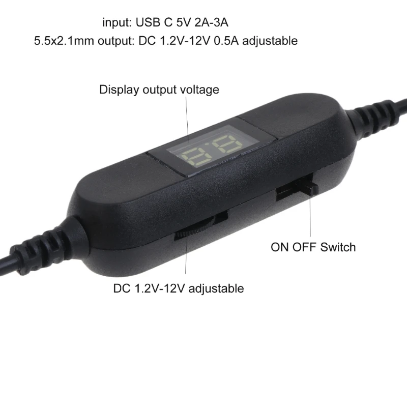 USB C to 2V 3V 4.5V 6V 8V 12V Adjustable Voltages Cable with LED Voltmeter