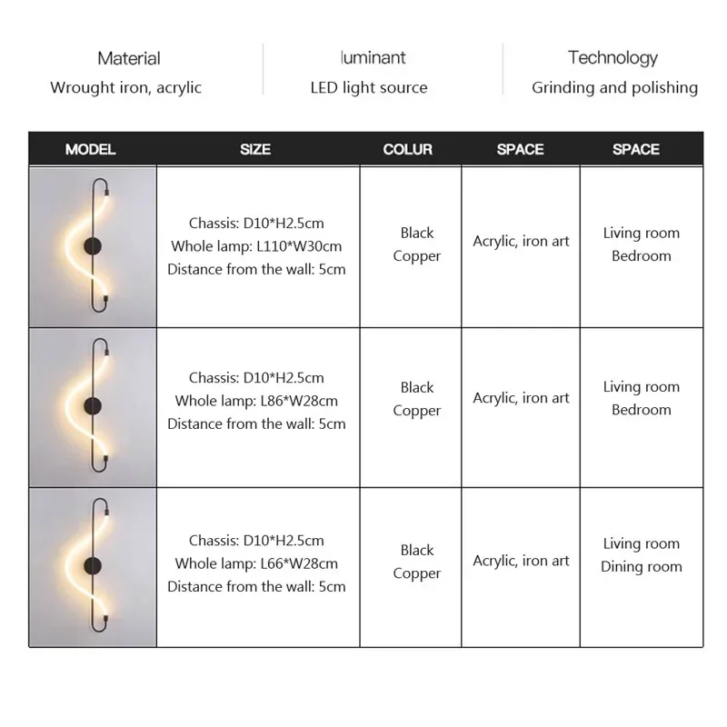 LED Wall Lamp Minimalist Acrylic Copper Line Light For Bedroom Living Room Backdrop Study Room Indoor Decor Illumination Fixture