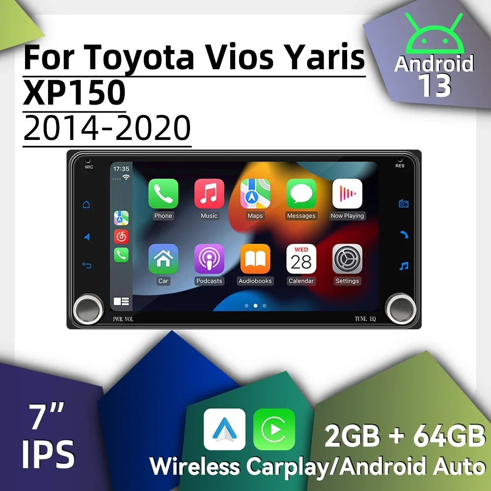 

Android Radio Wireless Carplay Car Multimedia for Toyota Vios Yaris XP150 2014-2020 7" Screen Stereo 2 Din Autoradio GPS BT WIFI