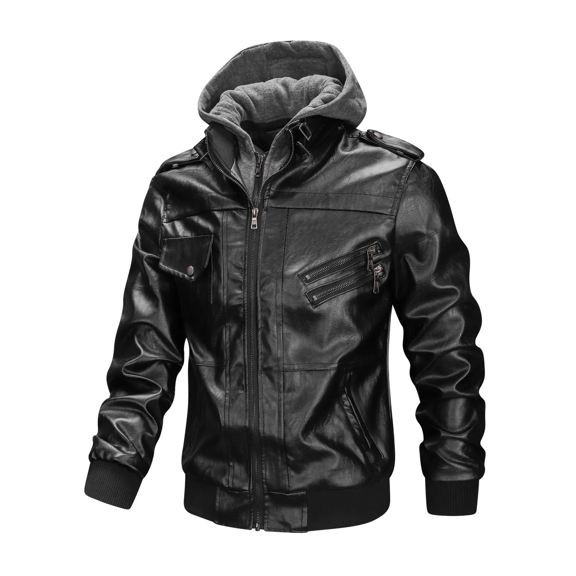 

Men Brand Military PU Leather Jackets Autumn Coat Plus Size S-5XL Dropshipping Brand Hooded Zipper Motorcycle Leather Jacket