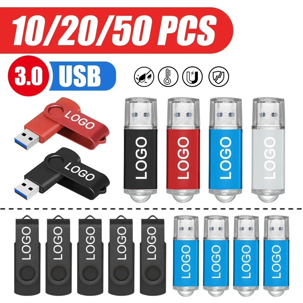 10/20/50pcs/lotNew USB 3.0 Pen Metal Drive 8GBHigh Capacity Flash Drive 64GB 128GB High Speed Portable USB Memory Card free logo