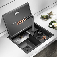 Nanometer Hidden Bar Island kitchen Sink 304 Stainless Steel Flip Cover Hidden Handmade Small Size kitchen Sinks With Cup Rinser