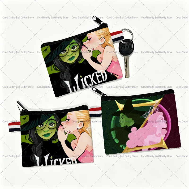 Cartoon Wicked Movie Small Zipper Pouch Double‑Sided Print Canvas Coin Purse Portable Mini Change Card Wallet Storage Bag Gift