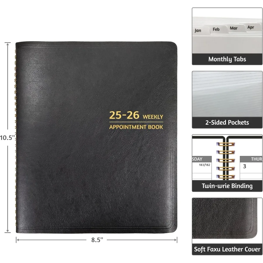 สมุดบันทึกการนัดหมาย 2025-2026 พร้อมตารางวางแผนรายสัปดาห์และรายเดือน กรกฎาคม 2025 มิถุนายน 2026 ขนาด 8.5 x 10.5 นิ้ว ใหญ่ แบ่งช่วงเวลา 15 นาที