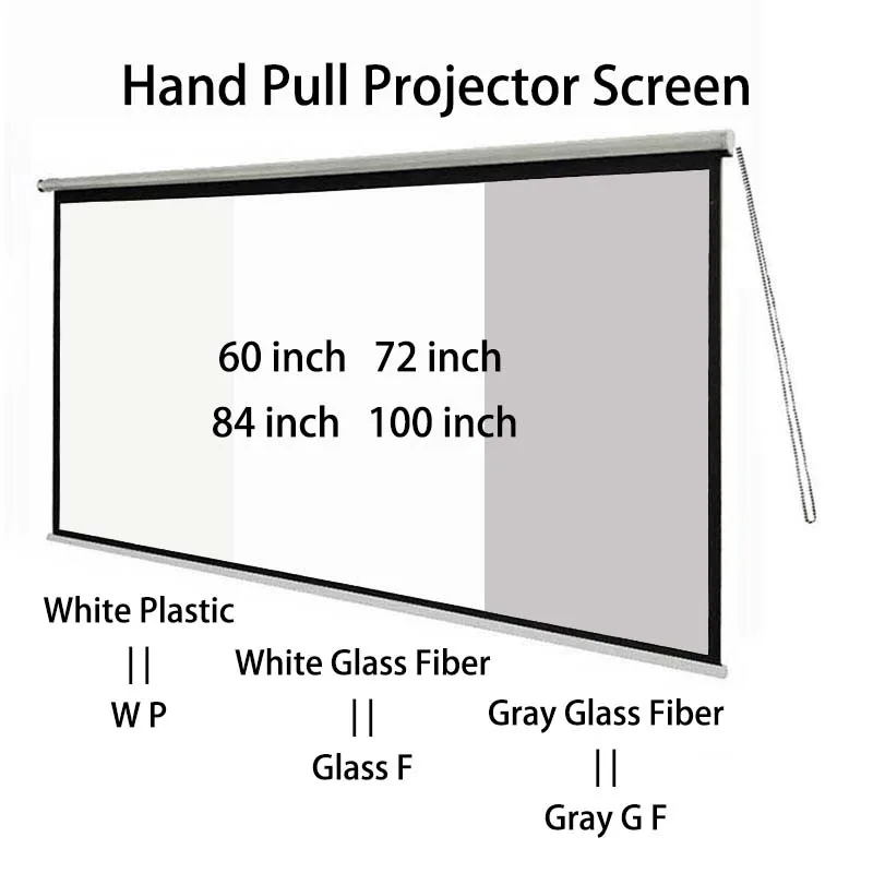 

Thinyou handheld projection screen 60 72 84 100inch 4:3 white plastic white fiberglass gray fiberglass wall mounted