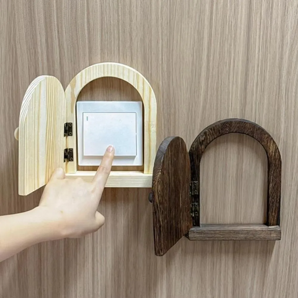 Wall Mounted Switch Protective Cover Multi-functional Anti-touch Socket Decorative Frame Creative Door Shape Wood Switch Cover