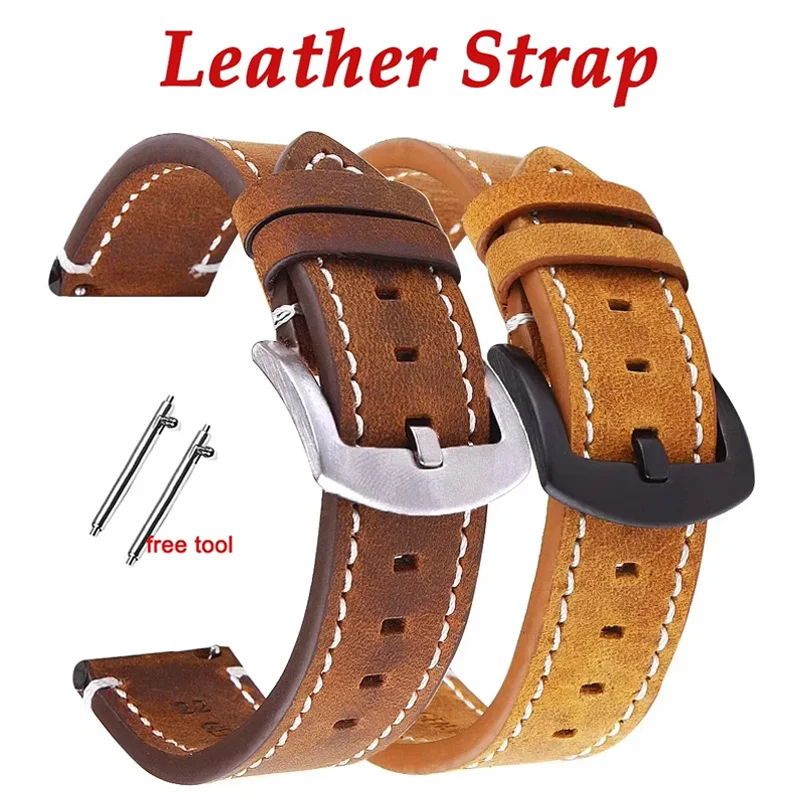 

22mm 24mm Vintage Retro Leather Strap Quick Release For Huawei GT2 3WatchBand Men Women Universal Bracelet Accessories