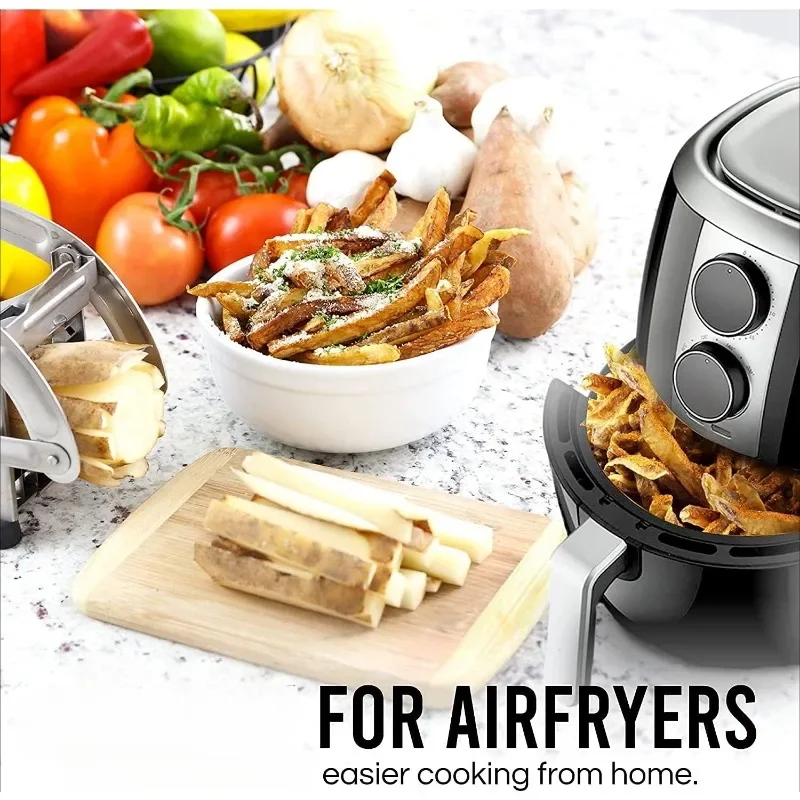 AirFry Mate, Commercial Grade Stainless Steel French Fry Cutter, Vegetable and Potato Slicer, 2  Sizes, Non-Slip Suction Base,