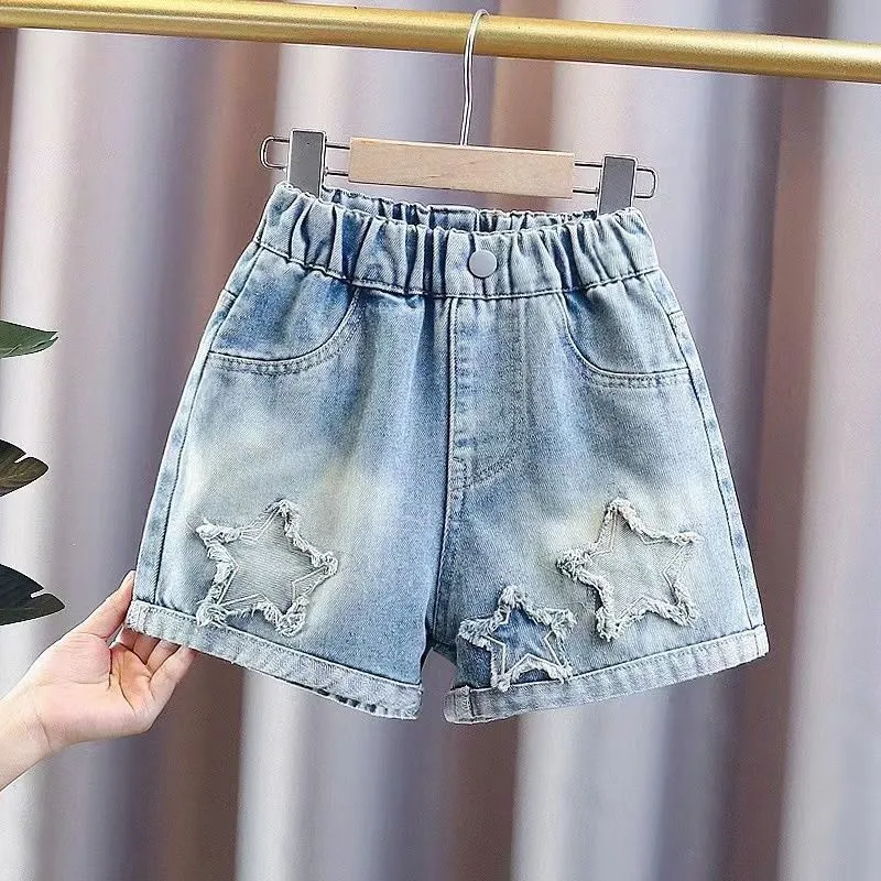 2026 Summer Girls Shorts Jeans Fashion Embroidery Loose Short Denim Pants For 3-12 Years Kids Clothes Children Outdoor Trousers