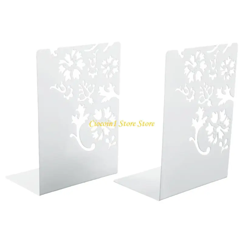 A3PC 1Pair Metal Book End For Shelves Hollowed Flower Bookend Slip Resistant Desktop Book Stopper For School Office Library
