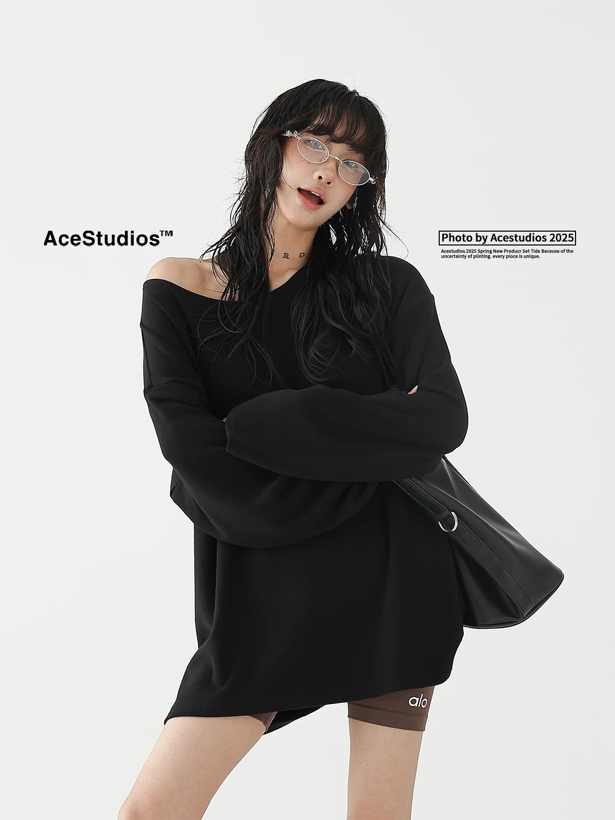 

Acestudios Lazy Sle Loose Fit Casual Long Sve oulder Bared T-irt Women's Cover up Top Street Sle Color