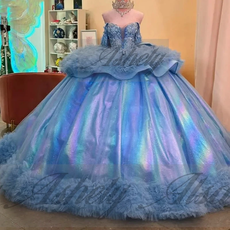 A1538 luxo doce 16 vestidos festa de aniversário rendas apliques plissado grande arco baile de formatura festa de aniversário pageant quinceanera 15 personalizado