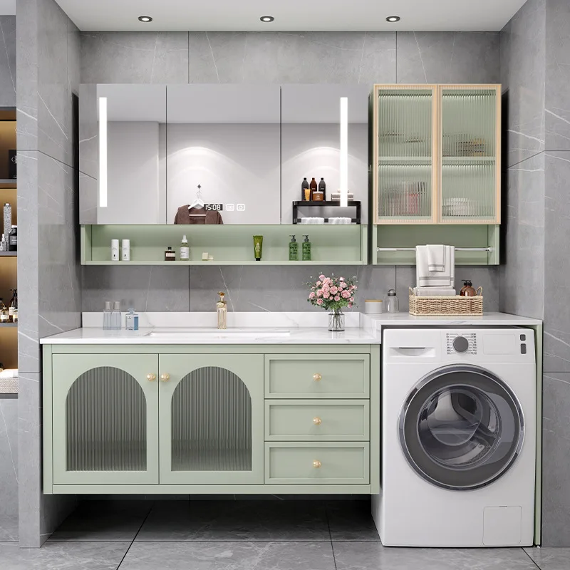 

Balcony drum washing machine integrated cabinet modern light luxury rock slab bathroom cabinet combination smart bathroom