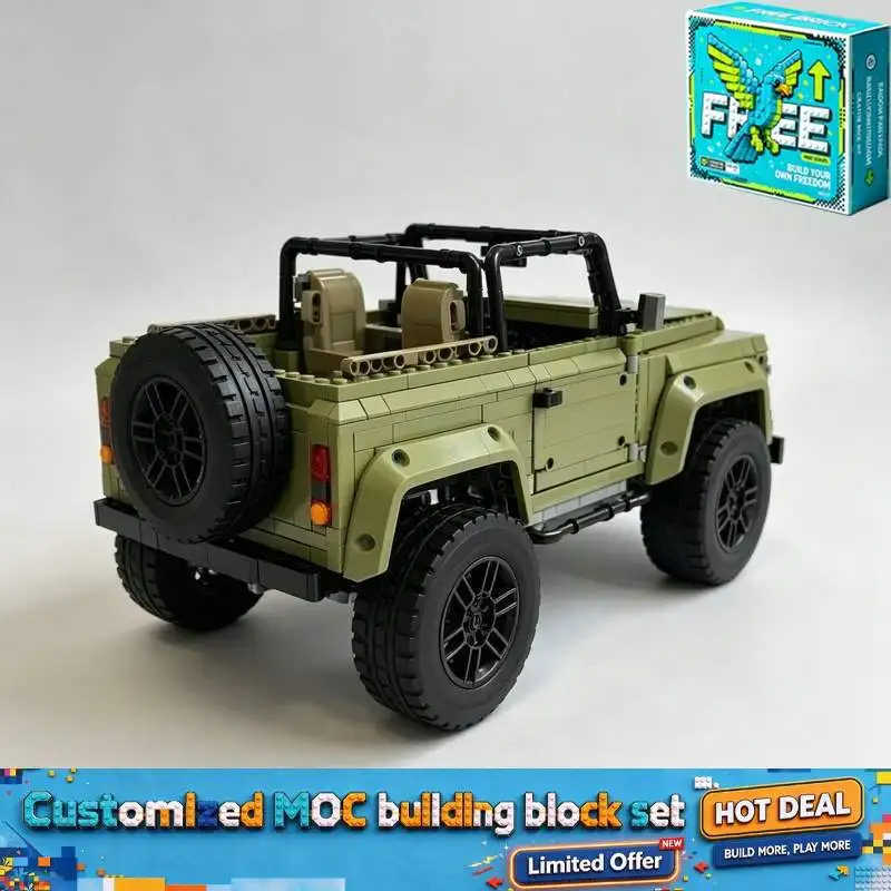 1968PCS MOC Off Road SUV Model Olive Green Custom Building Blocks Working Steering Vehicle DIY Creative Assembly Toy Gift