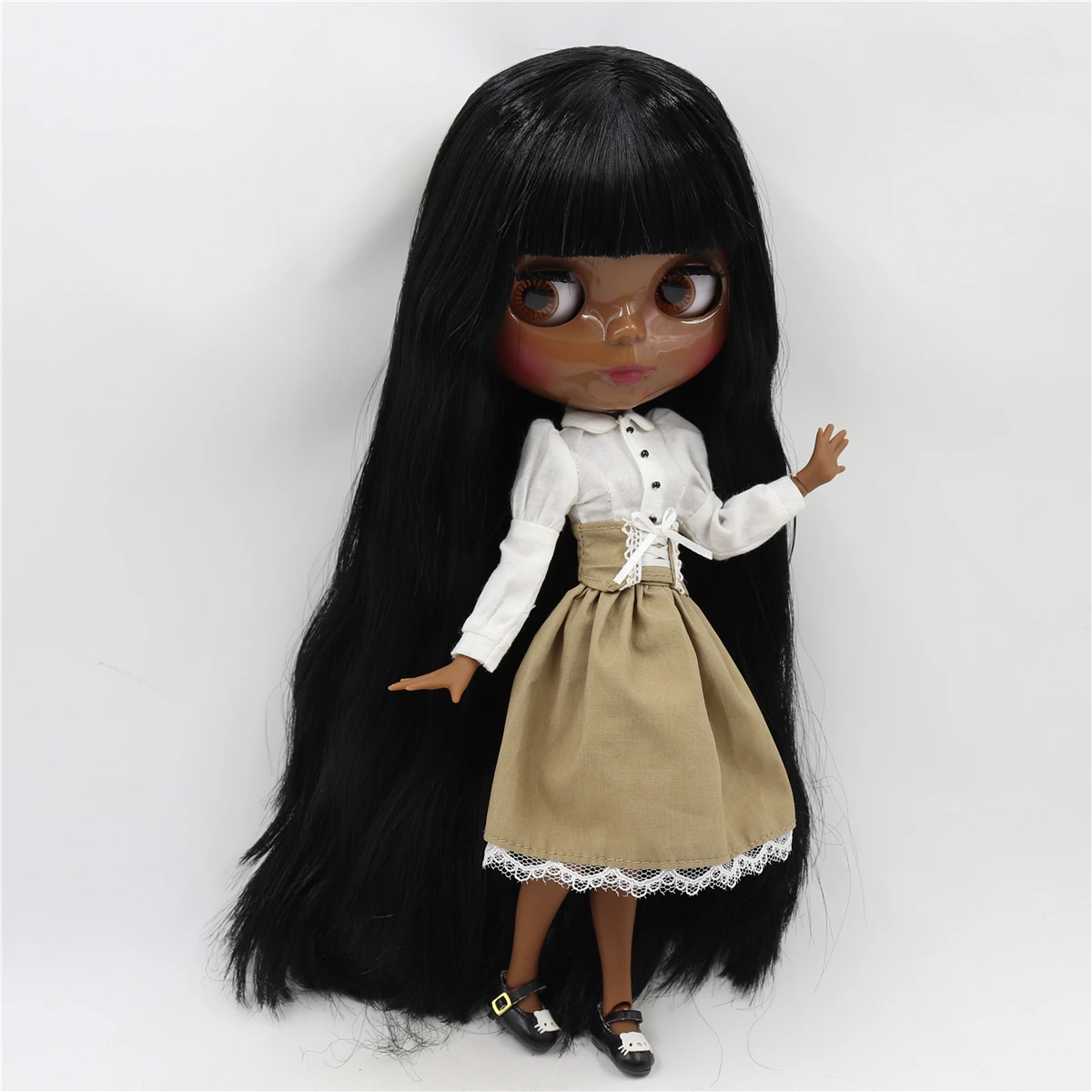 ICY DBS Blyth Doll 30cm Doll Deep Dark Skin Glossy Face Black Hair 19 Joints 1/6 Doll Anime Girls Festival Birthday Gifts