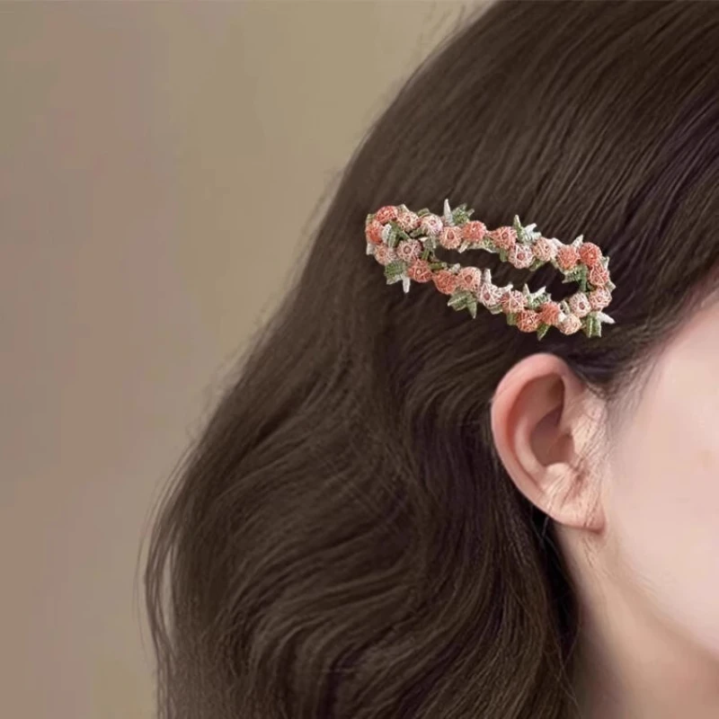 High End Pink Floral Lace Hair Clip, New Sweet Heart BB Clip, Headband with Bangs on The Forehead Side, Beautiful Decoration