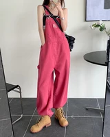 XS-XL jean womens 2022 Summer Preppy Style loose Girls Pink wide leg trousers jumpsuit korean casual denim overalls womens(78891 - Image 3