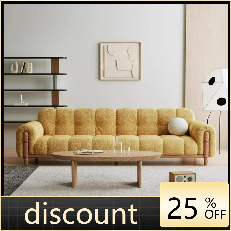 

LTT piano key sofa chenille middle ancient yellow living room size apartment straight row fabric sofa
