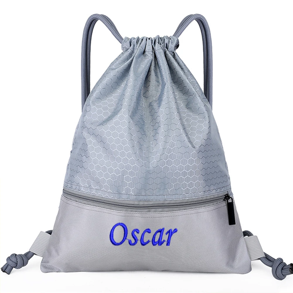 Embroidered Name Outdoor Backpack Large Capacity Nylon Waterproof Zipper Drawstring Backpack Personalized Polyester Ball Bag