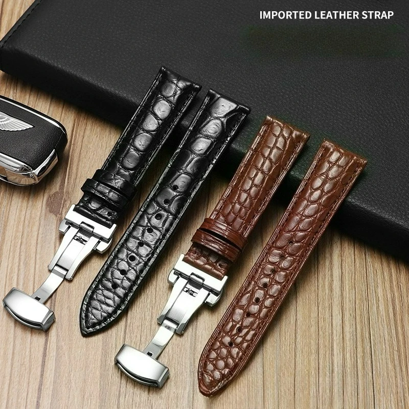 Genuine Crocodile Leather Watch Band Alligator Grain Pattern-Double Push Butterfly Clasp for Patek Philippe Cartier Watch Strap