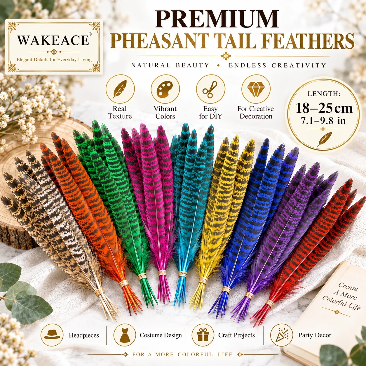 18-25cm Pheasant Tail Feathers for DIY Crafts Costume Headpieces Stage Performance Wedding Party Decoration