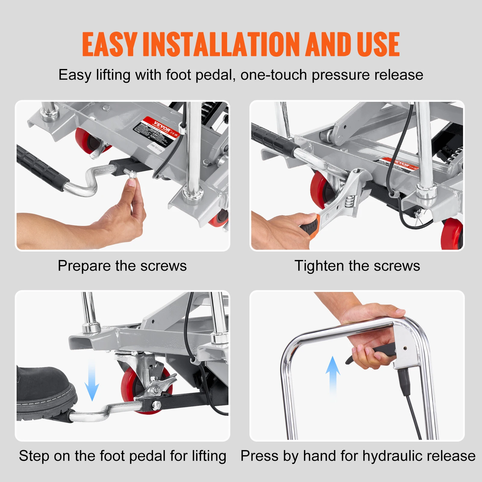 VEVOR-Carrinho de Mesa Hidráulica, Plataforma de Tesoura Única Manual, 4 Rodas, Almofada Antiderrapante para Manuseio de Materiais, 330, 500lbs