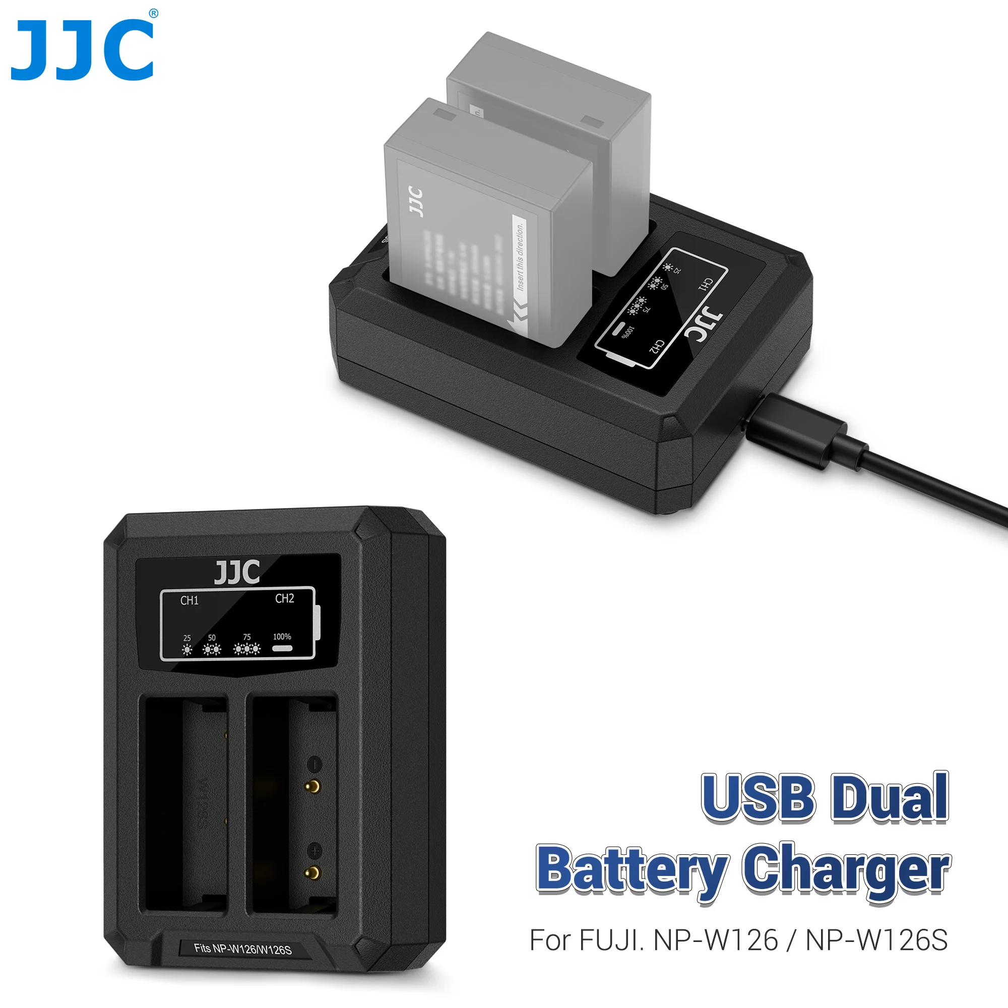 Carregador de Bateria USB-C JJC NP-W126 NP-W126S para Fujifilm Fuji X-E5 X100VI V X100F X-T50 XT50 X-T30 II X-T20 X-T3 X-T2 X Half XE4