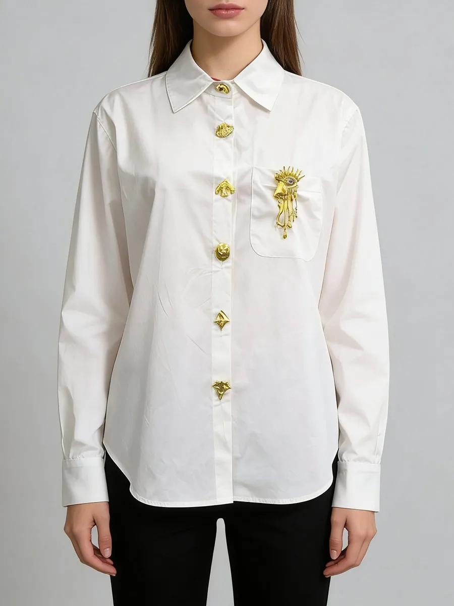 

Дизайнерские модные рубашки с пряжками и пуговицами для женщин, весна-лето, повседневная рубашка с лацканами и длинными рукавами, женские элегантные рубашки, топы 2026