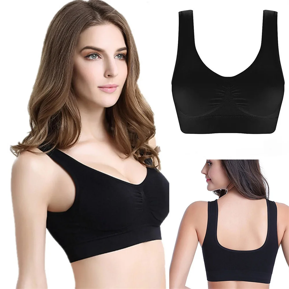 Women Seamless Bras Camisole Underwear Crop Top XXL 3XL Black Pure Color Sports Gym Running Fitness Yoga