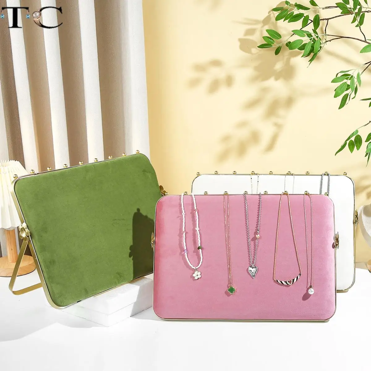 Upright Jewelry Display Stand Necklaces and Bracelets Display Stand Metal-Frame and Velvet-Lined Countertop Display Rack