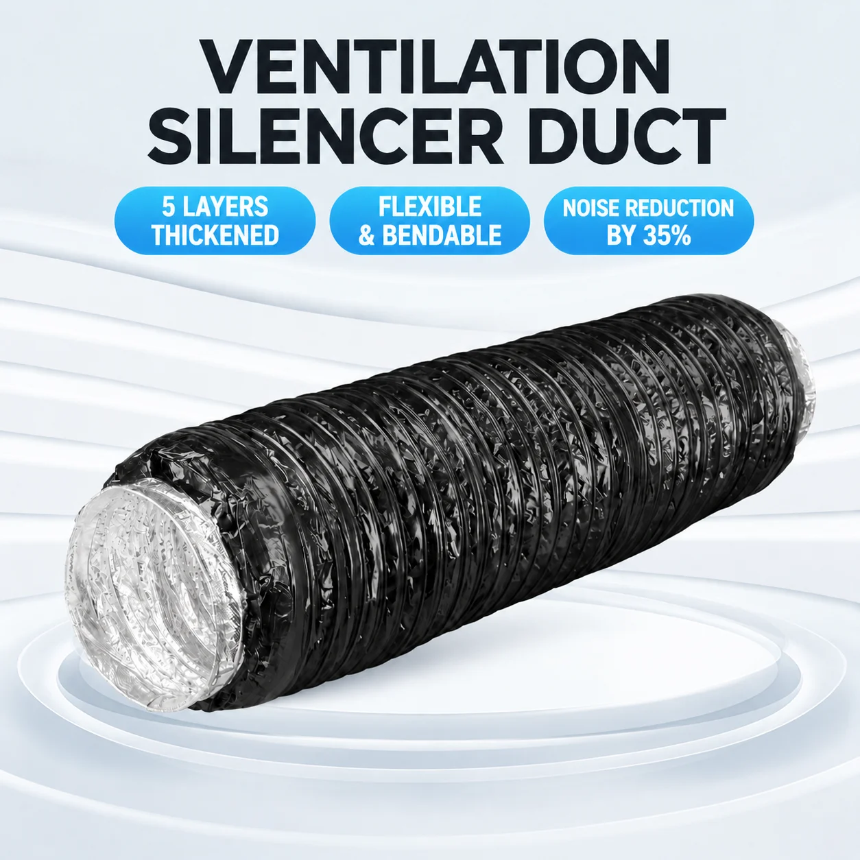 Hon&Guan 3.3FT 4/6 Inch Flexible Aluminum Foil Noise Reducer Duct with 2 Clamps for Dryer Extractor Fan HVAC Vent Exhaust System