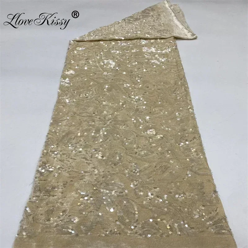 Hot Sell 7 Colors New Velvet Sequin Fabric Handmade Design Sewing Wedding Party Dress Popular Glitter Fabric Width 125CM
