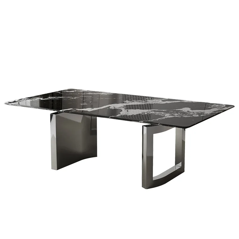 

Natural marble dining table Italian high-end microcrystalline stone rectangular dining table and chair combination