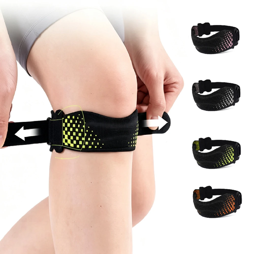 1/2PCS Sports Patella Knee Strap,Patellar Tendon Brace Curved Silicone Pad,Adjustable Textured Grip Band for Running Gym,Adults