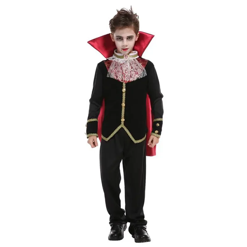 Kids Count Dracula Gothic Vampire Costume Children Carnival Party Halloween Fantasia Prince Vampire Cosplay Clothes For Boy Girl