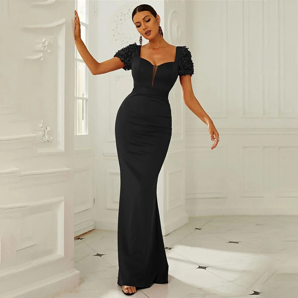 

​Elegant Evening Dress Women's Square Neck Short Sleeve Mermaid Applique Prom Dresses Formal Gowns for Party Cocktail Customize