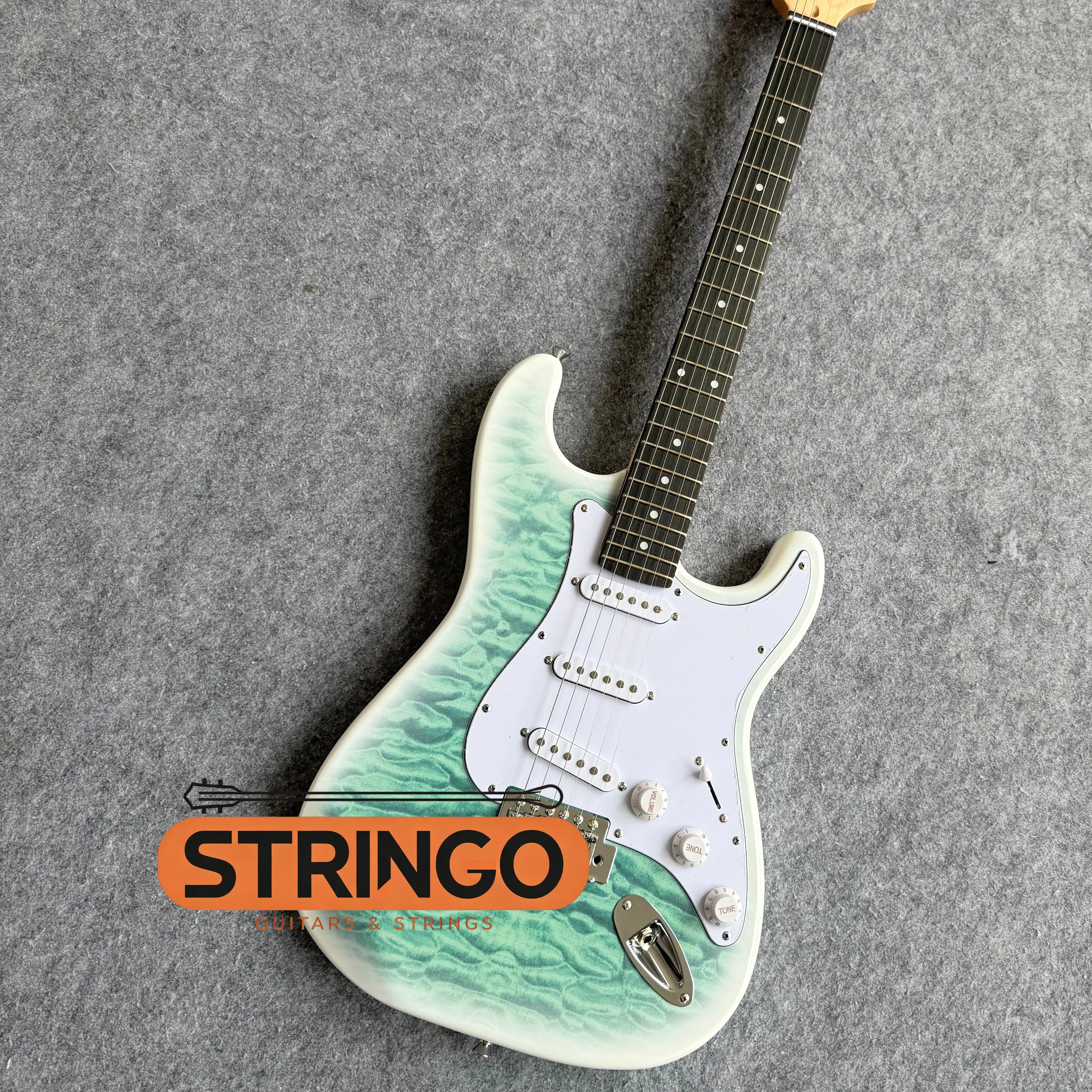 Green White Quilted Gradient SSS STG Electric Guitar Alder Body Rosewood Fingerboard Pop Rock Beginner Stage Guitar