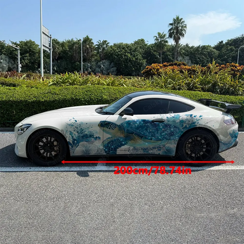 2pcs Ocean Blue Star Sea Turtle Car Side Wraps, Self-Adhesive PVC Waterproof & Scratch-Resistant Stickers, Car Accessory Gift