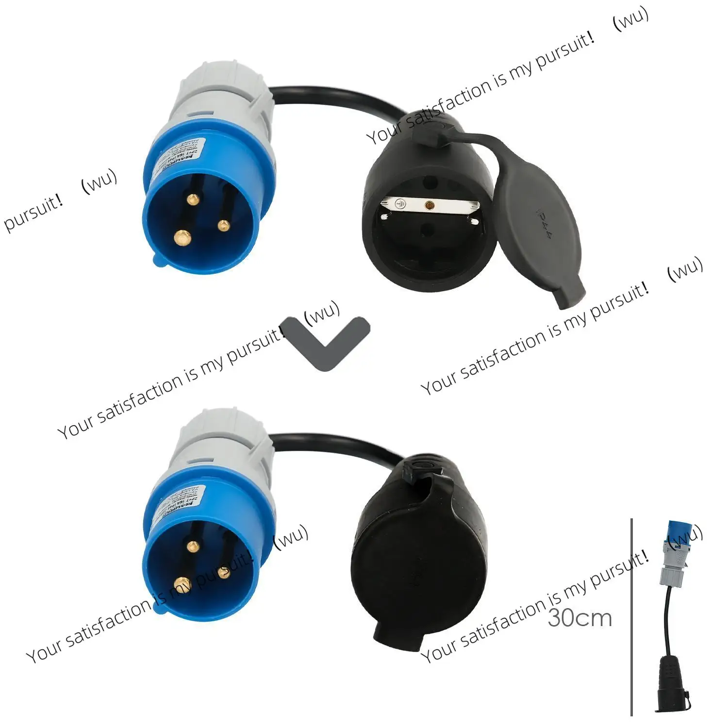 Suitable for Cee plug to Schuko adapter, 2-pole + ground wire. Max. 16A. 230V