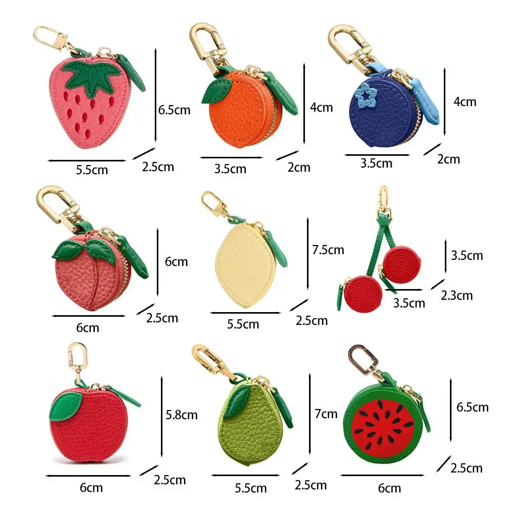 Cute Fruit Shape Leather Coin Purse Mini Zipper Earphone Bag Keychain Pendant Wallet for Women Girls Gift