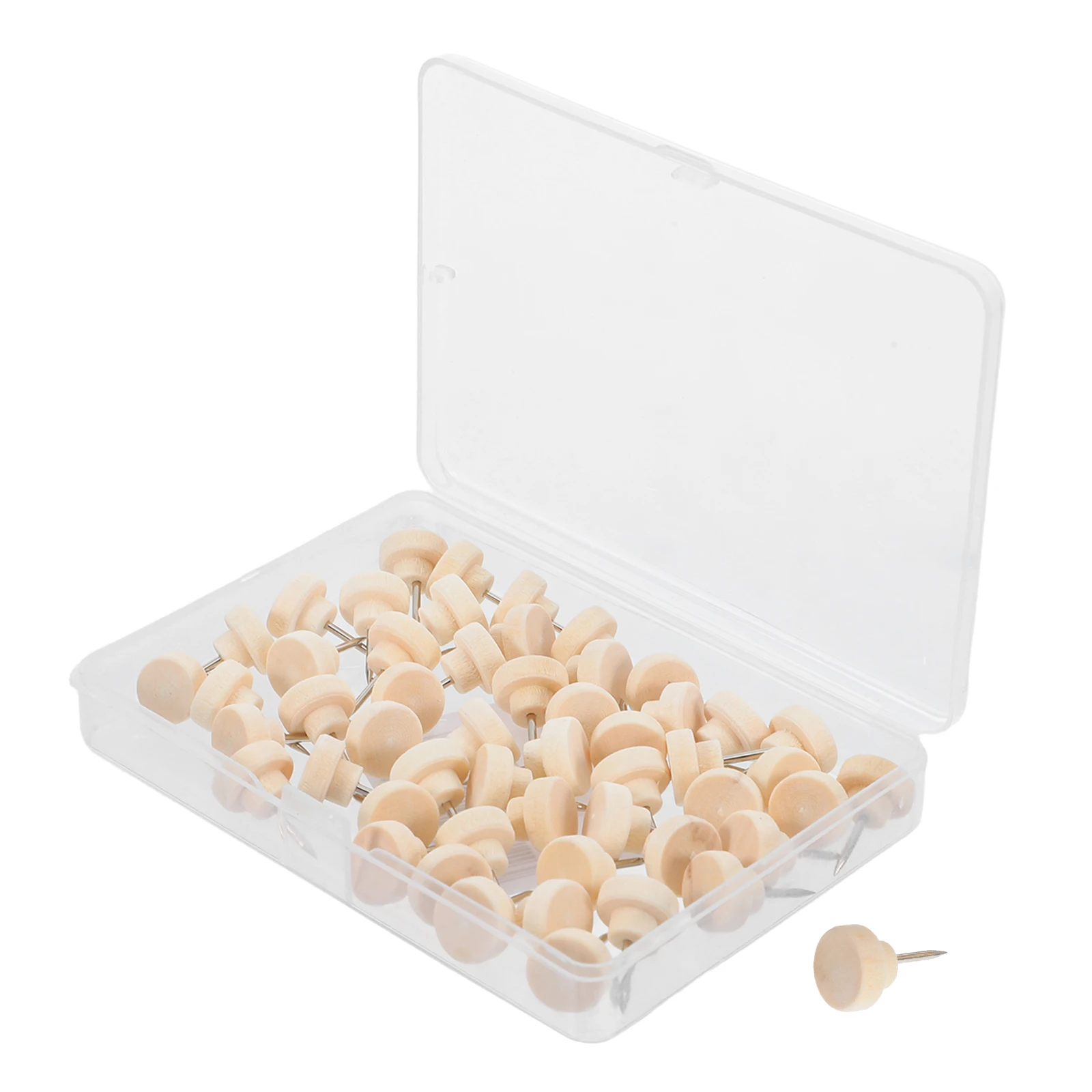 50Pcs Wooden Round Push Pins Sturdy Design for Office Cork Board Photo Wall Thumbtacks Push Board Pin Pin Tacks