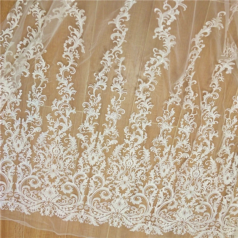 French Sequined Lace Fabric, Border Embroidery, Flower Wedding Dress, DIY Sewing Accessories, RS2482, New