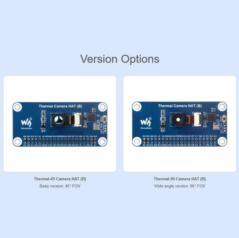 Raspberry Pi IR Array Thermal Imaging Camera Expansion Board 40PIN GPIO Port Far infrared 80×62 Pixels Options For 45° / 90° FOV