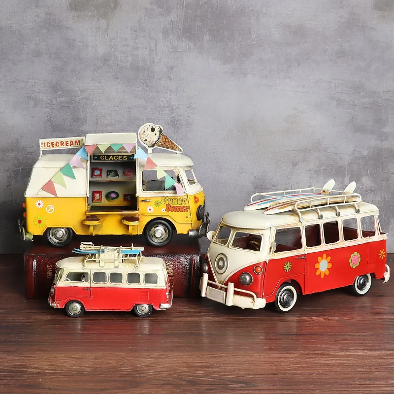 

Retro Metal Nostalgic RV Car Model Bus Decoration Children's Room Coffee Shop Display Figurines Artware