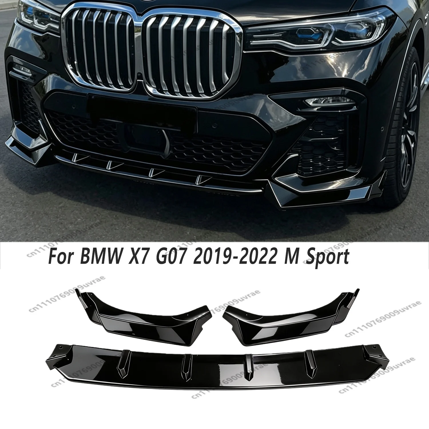 For BMW X7 G07 M Sport 2019-2022 Pre-Facelift Gloss Black ABS Front Bumper Splitter Lip Spoiler Diffuser Bodykits Tuning