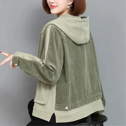 2024 Spring Autumn New Hooded Jacket Women's Loose Coat Fashion Korean Casual Cardigan Top Female Patchwork Short Outwear